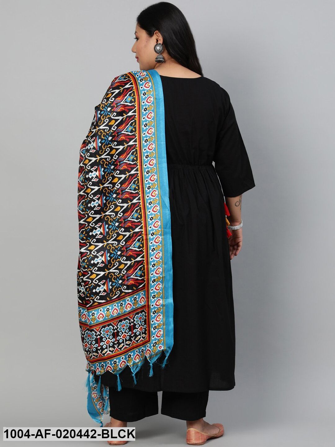 Plus Size Black Empire Pure Cotton Kurta with Trousers & With Dupatta