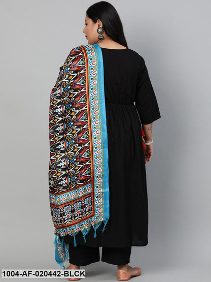 Plus Size Black Empire Pure Cotton Kurta with Trousers & With Dupatta
