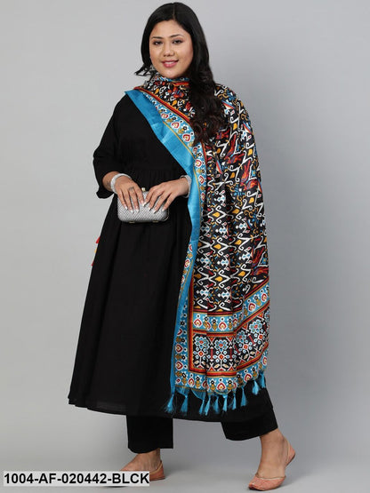 Plus Size Black Empire Pure Cotton Kurta with Trousers & With Dupatta