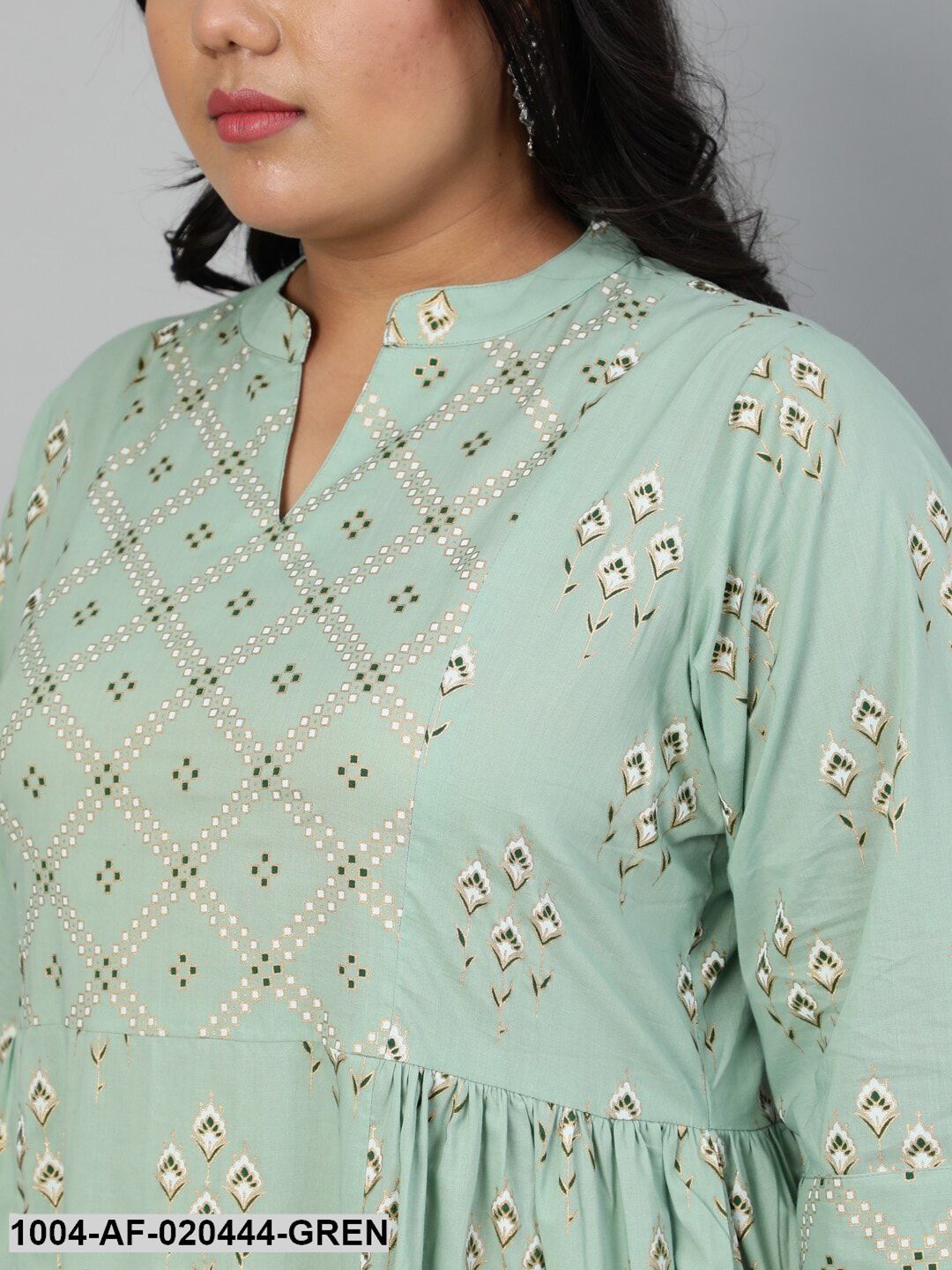 Plus Size Green Ethnic Motifs Pure Cotton Kurta with Palazzos & Dupatta