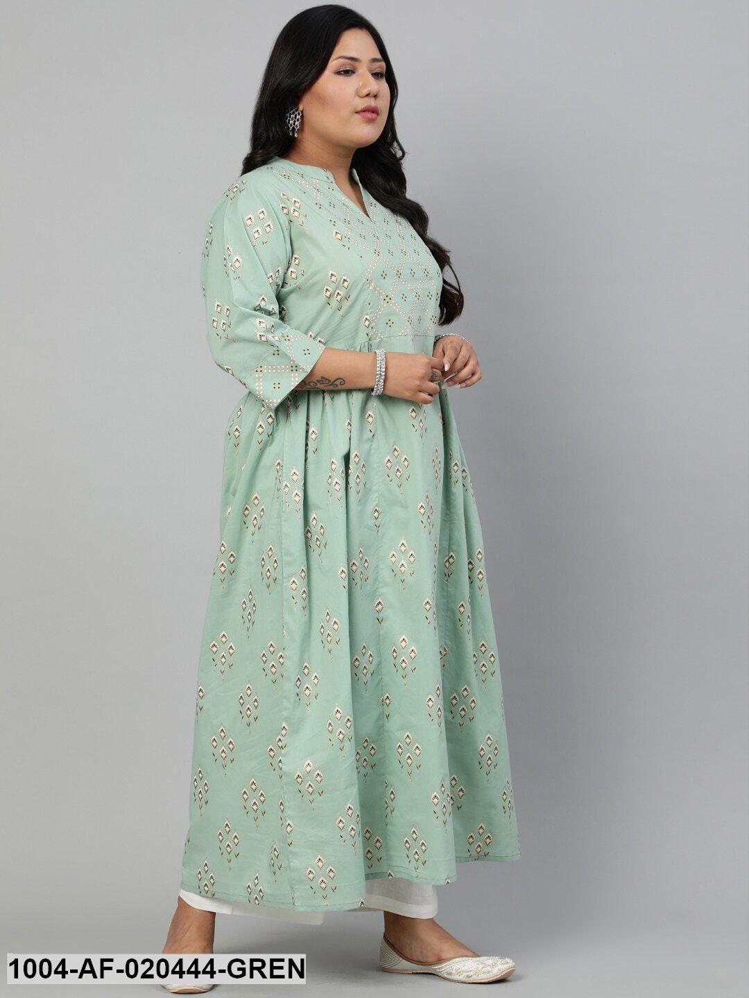 Plus Size Green Ethnic Motifs Pure Cotton Kurta with Palazzos & Dupatta