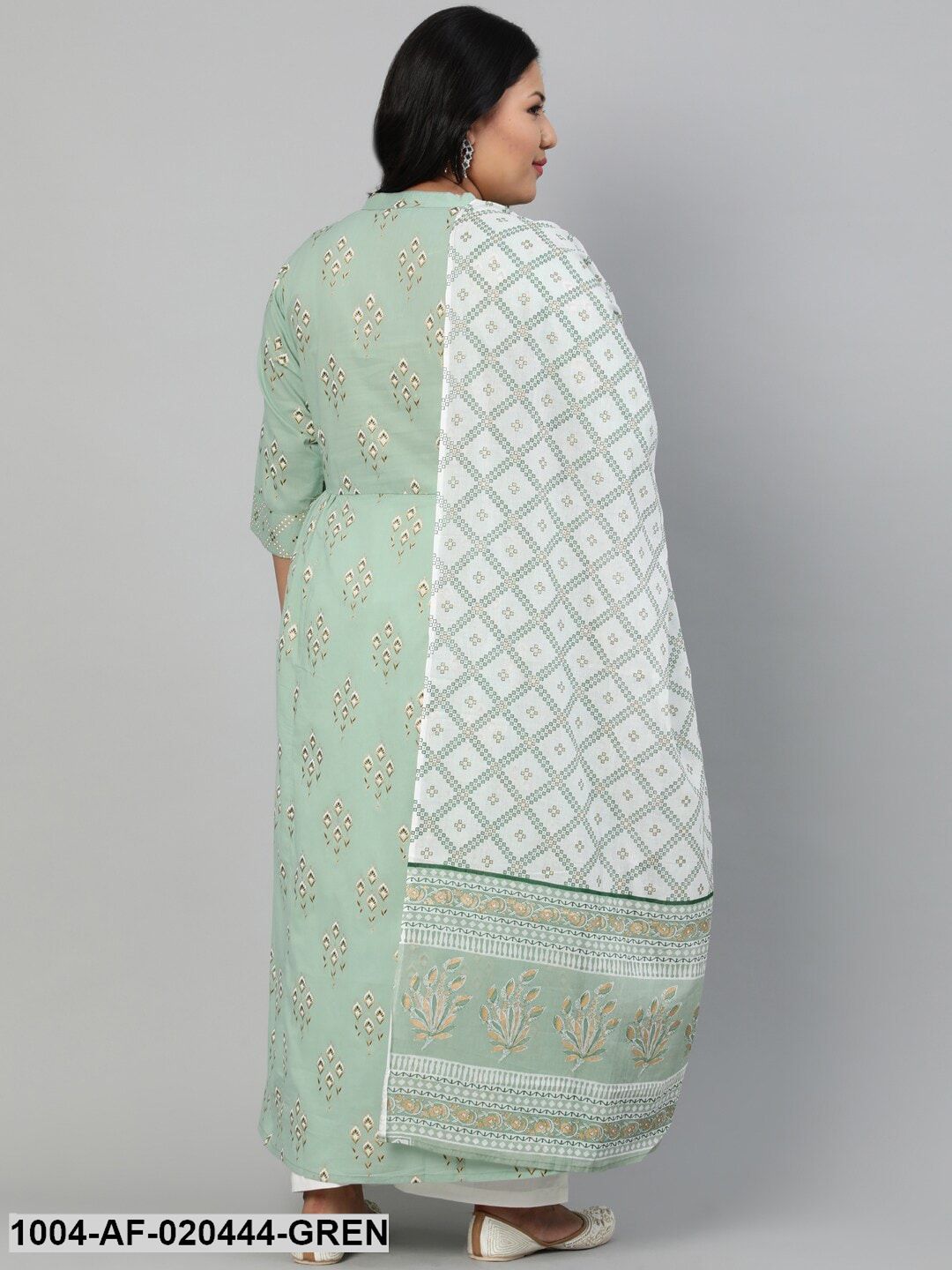 Plus Size Green Ethnic Motifs Pure Cotton Kurta with Palazzos & Dupatta