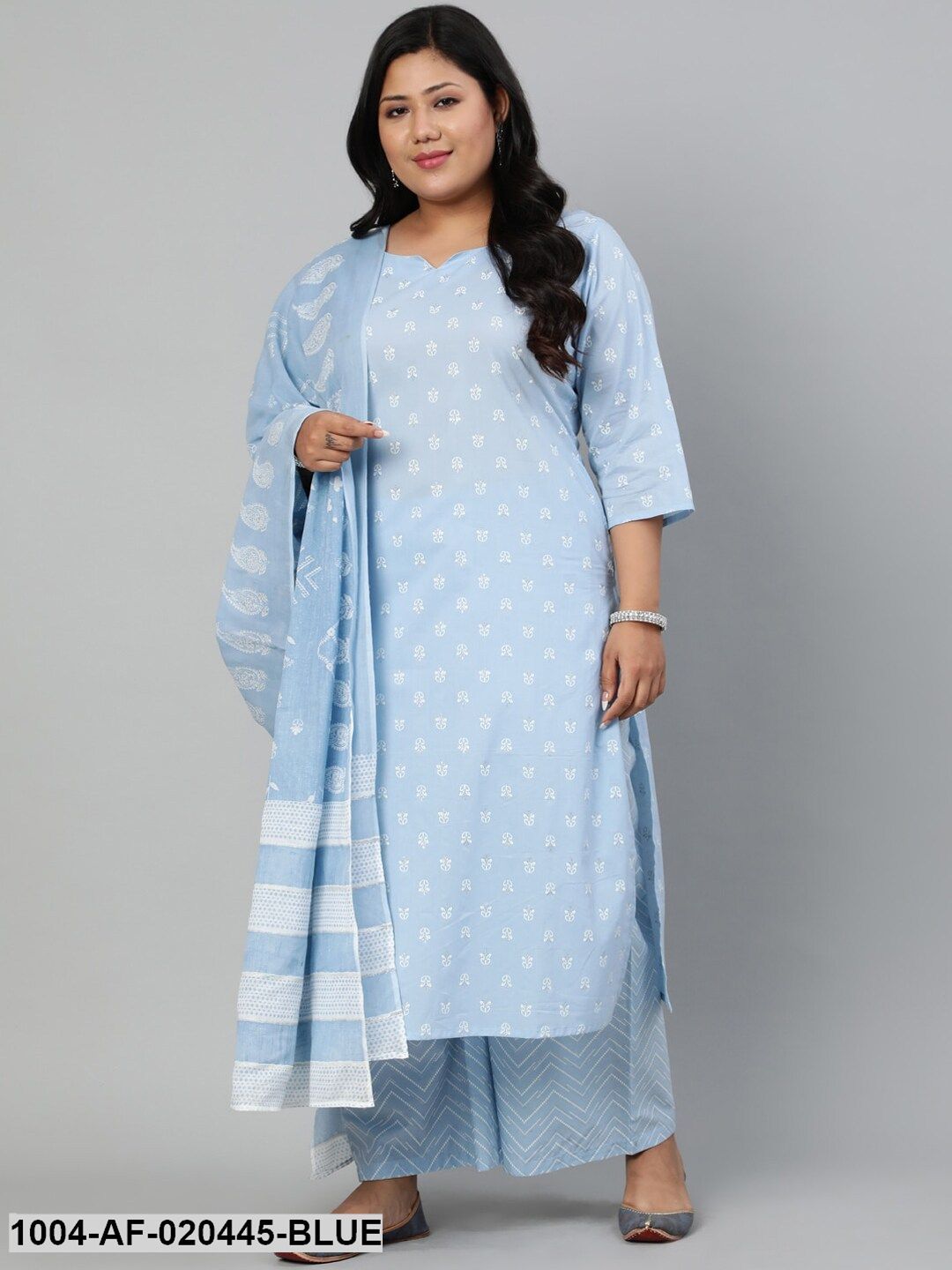Blue & White Ethnic Motifs Printed Regular Straight Pure Cotton Kurta &