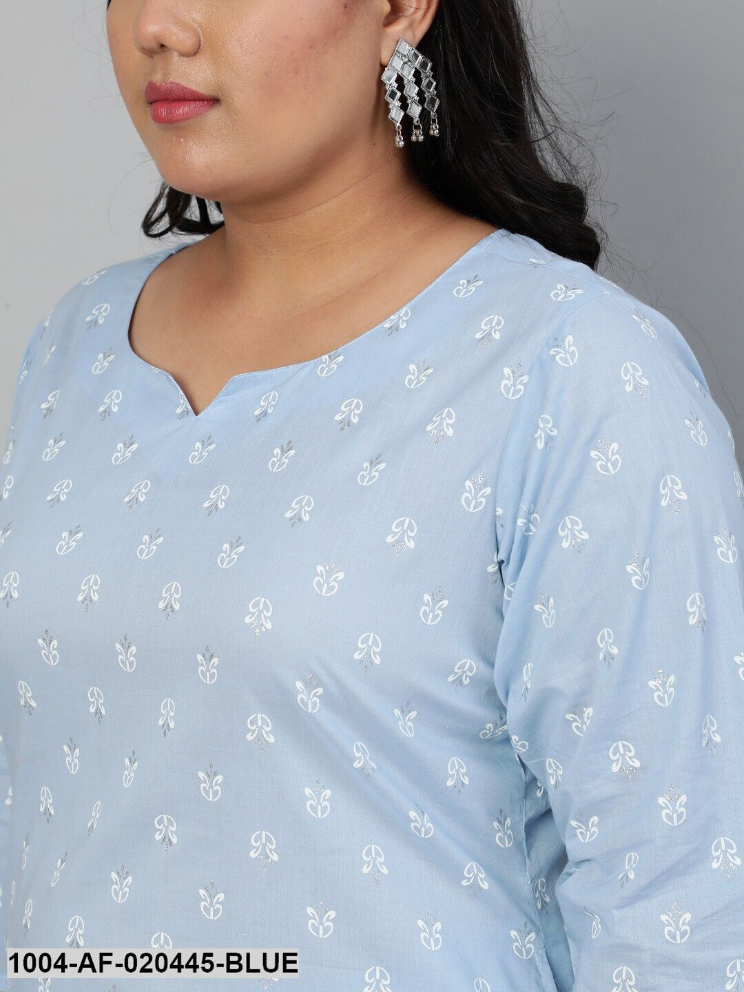 Blue & White Ethnic Motifs Printed Regular Straight Pure Cotton Kurta &