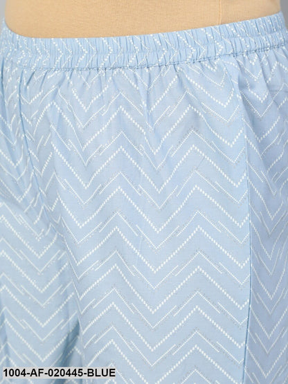 Blue & White Ethnic Motifs Printed Regular Straight Pure Cotton Kurta &