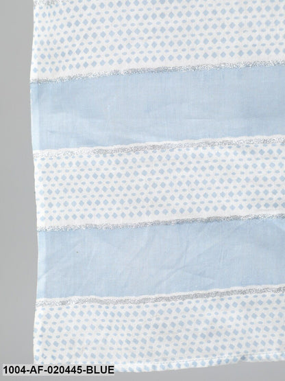 Blue & White Ethnic Motifs Printed Regular Straight Pure Cotton Kurta &