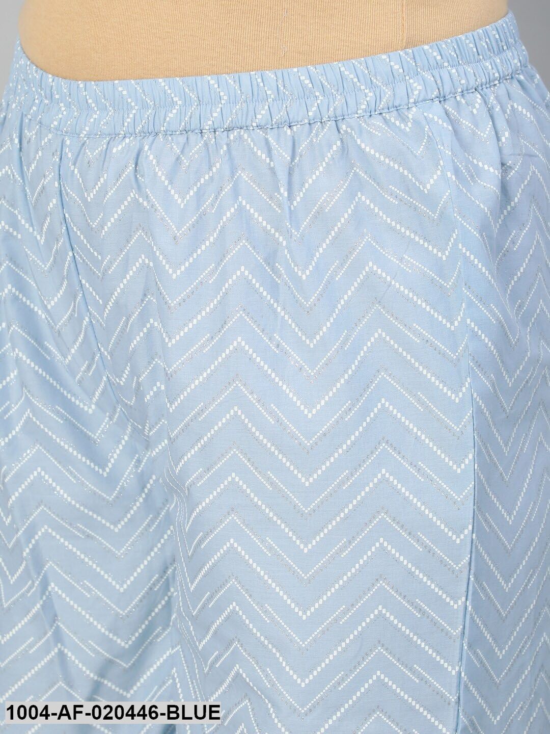 Plus Size Blue Ethnic Motifs Printed Pure Cotton Kurta with Palazzos & Dupatta