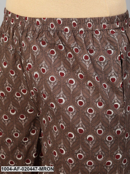 Plus Size Maroon Ethnic Motifs Pure Cotton Kurta with Palazzos & Dupatta