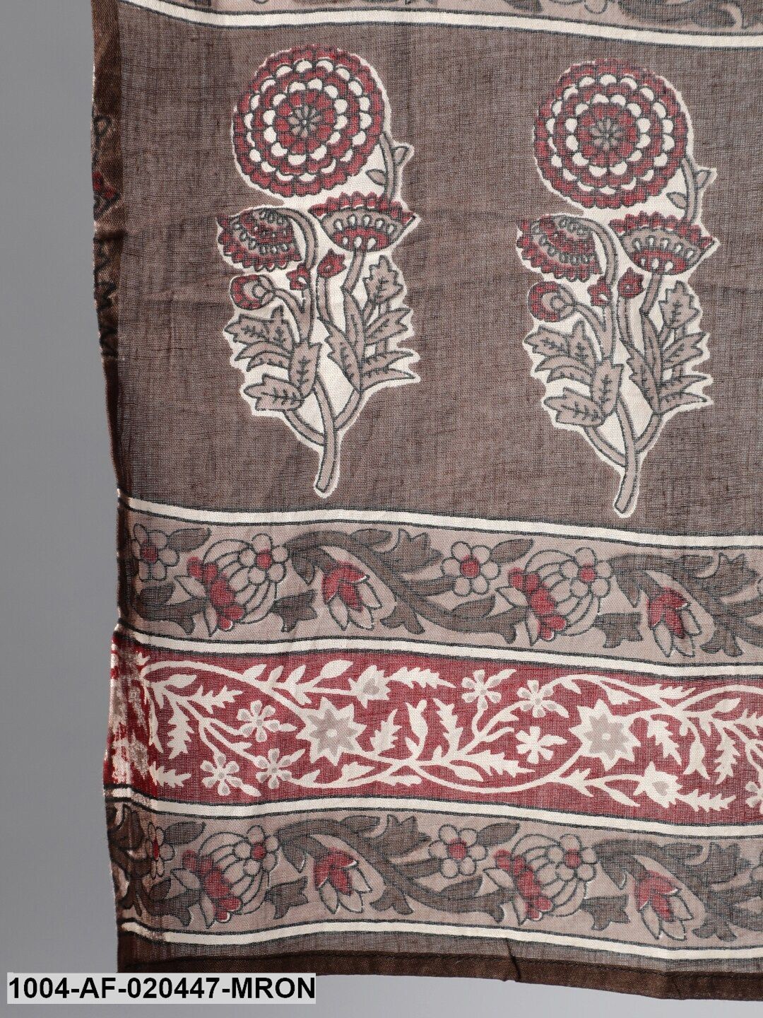 Plus Size Maroon Ethnic Motifs Pure Cotton Kurta with Palazzos & Dupatta