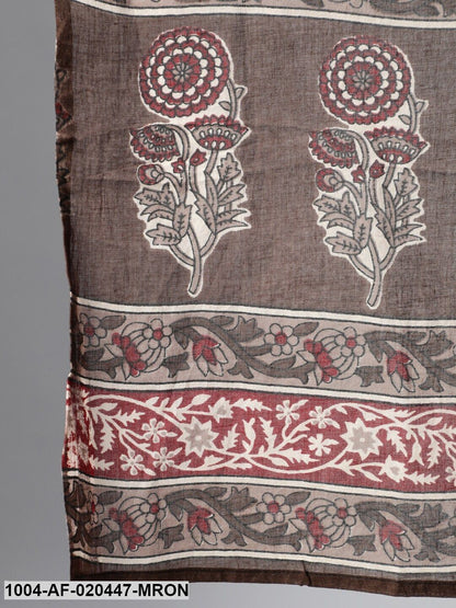 Plus Size Maroon Ethnic Motifs Pure Cotton Kurta with Palazzos & Dupatta