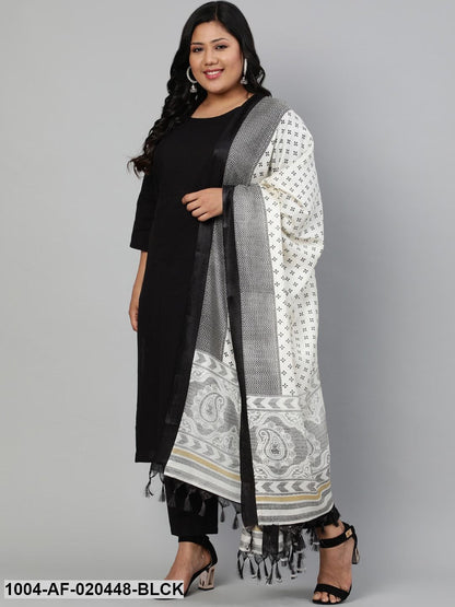 Plus Size Black Kurta with Trousers & Dupatta