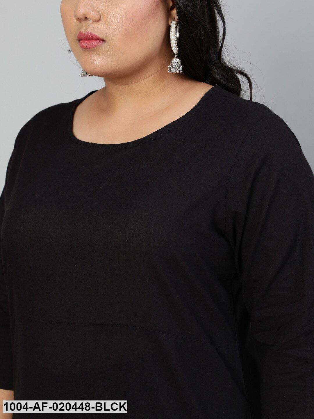 Plus Size Black Kurta with Trousers & Dupatta