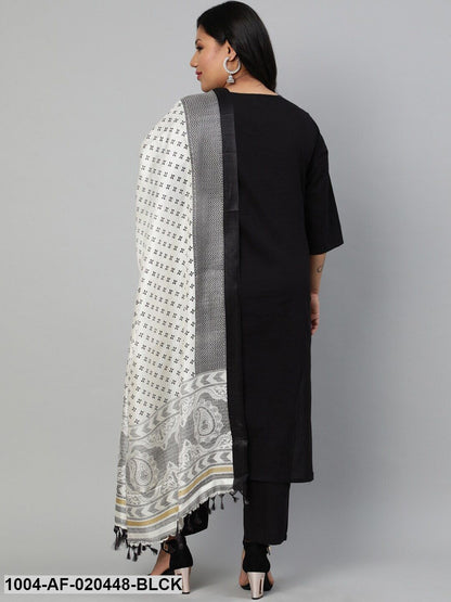 Plus Size Black Kurta with Trousers & Dupatta