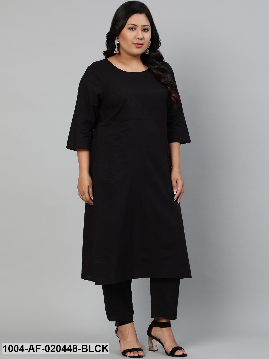 Plus Size Black Kurta with Trousers & Dupatta