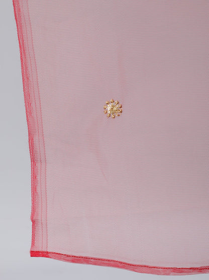 Women Red Straight Kurta With Plazo & Sequened Dupatta