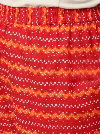 Women Red Printed Straight Kurta With Plazo & Dupatta