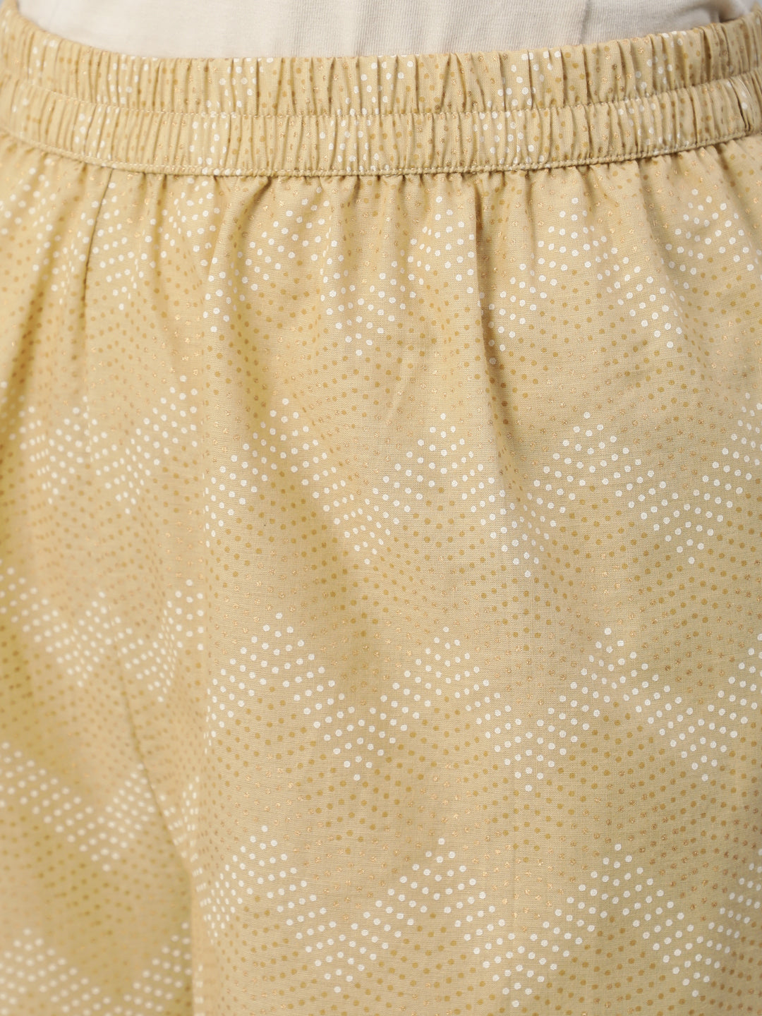 Women Beige Printed Straight Kurta With Plazo