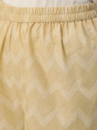 Women Beige Printed Straight Kurta With Plazo