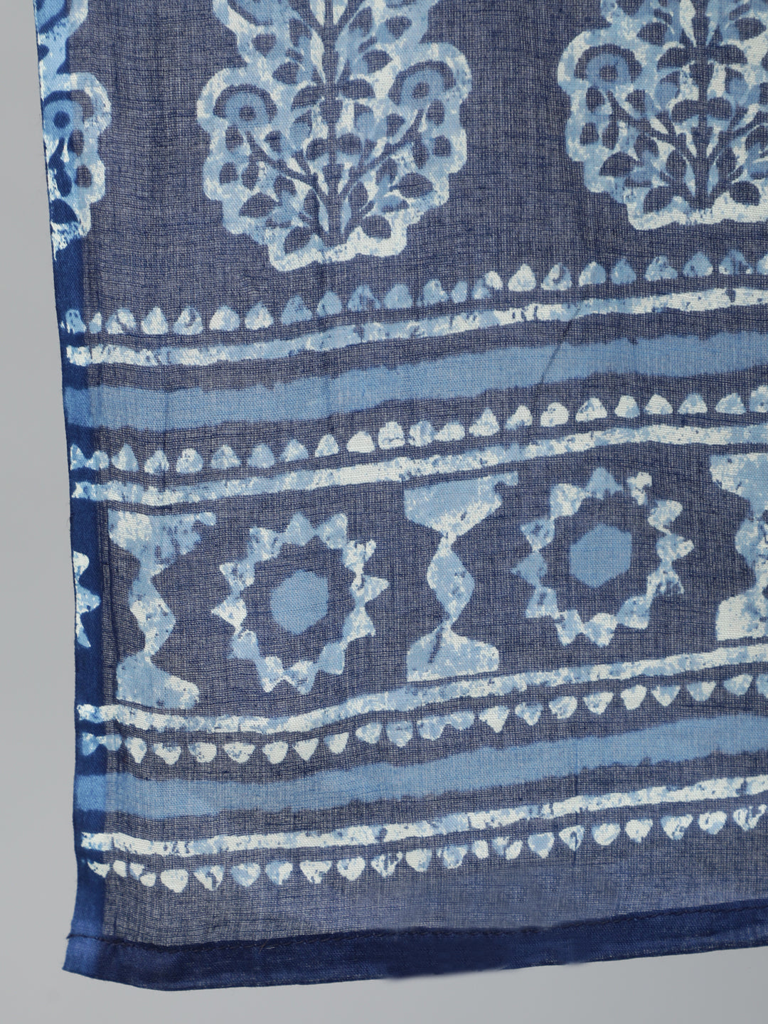 Women Blue Printed Straight Kurta With Plazo & Dupatta