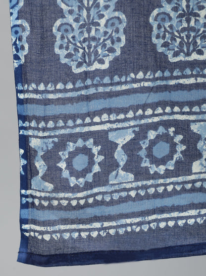 Women Blue Printed Straight Kurta With Plazo & Dupatta