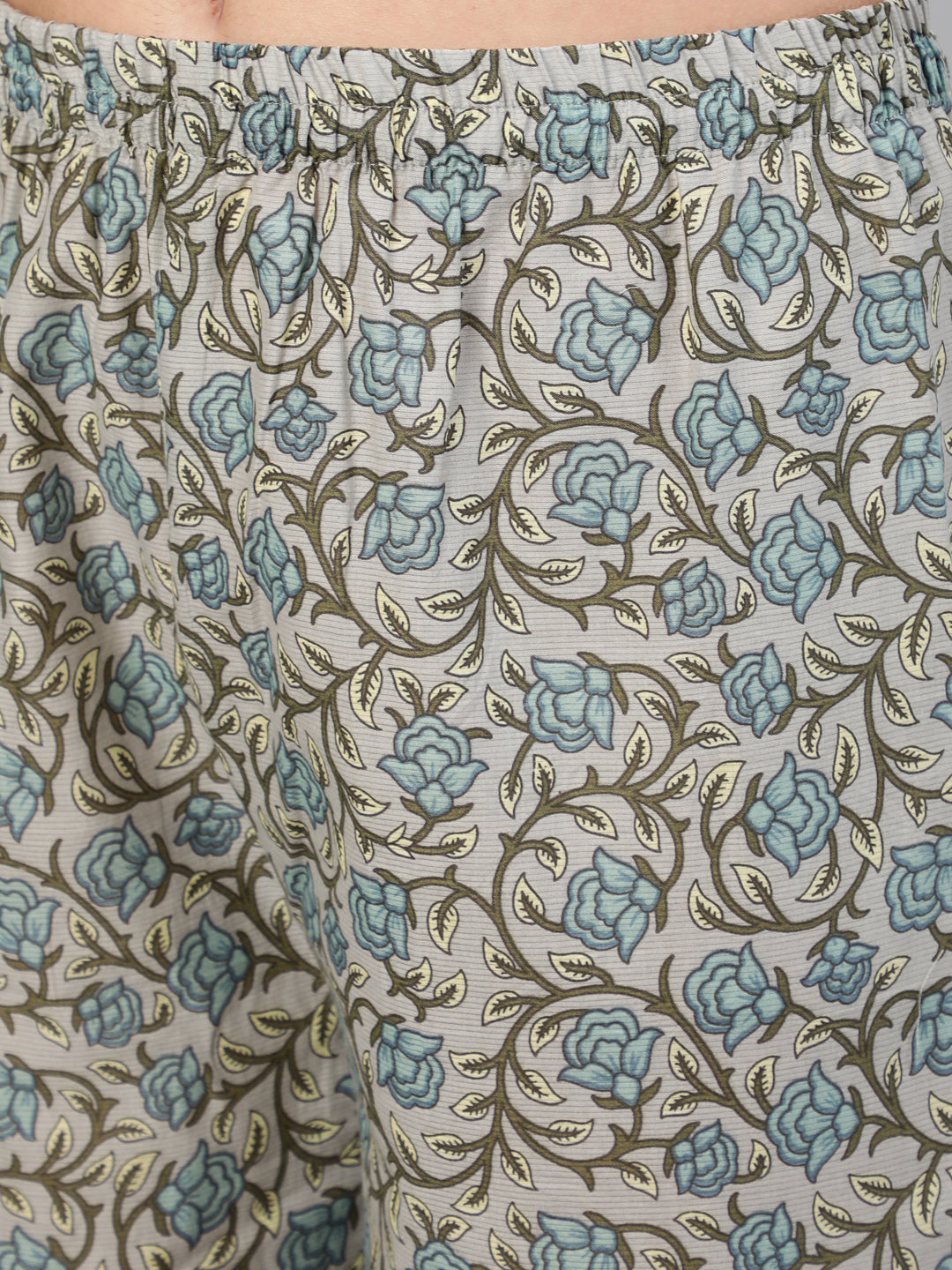 Women Grey Printed Kurta With Plazo &amp; Dupatta
