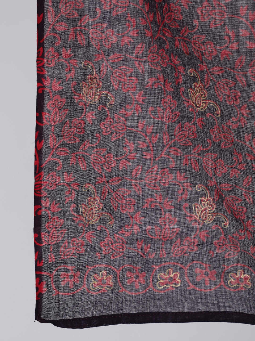 Black & Maroon Ethnic Motif Printed Straight Kurta With Palazzo And Dupatta