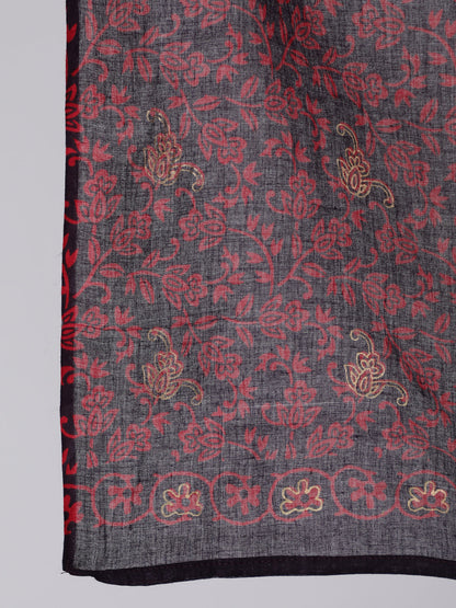Black & Maroon Ethnic Motif Printed Straight Kurta With Palazzo And Dupatta
