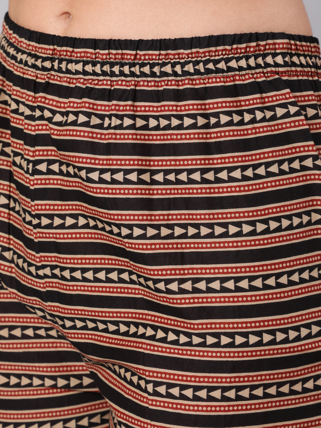 Black & Maroon Ethnic Motif Printed Short Sleeves Straight Kurta With Palazzo And Dupatta
