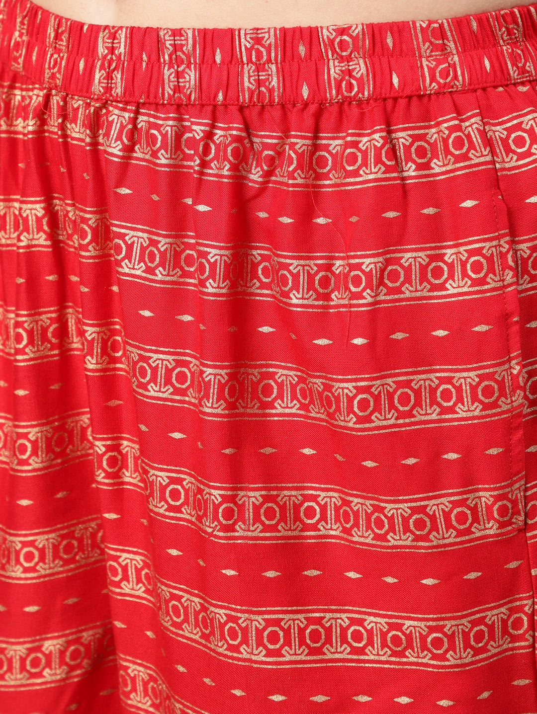 Red Gold Ethnic Printed Kurta With Palazzo And Sequance Dupatta