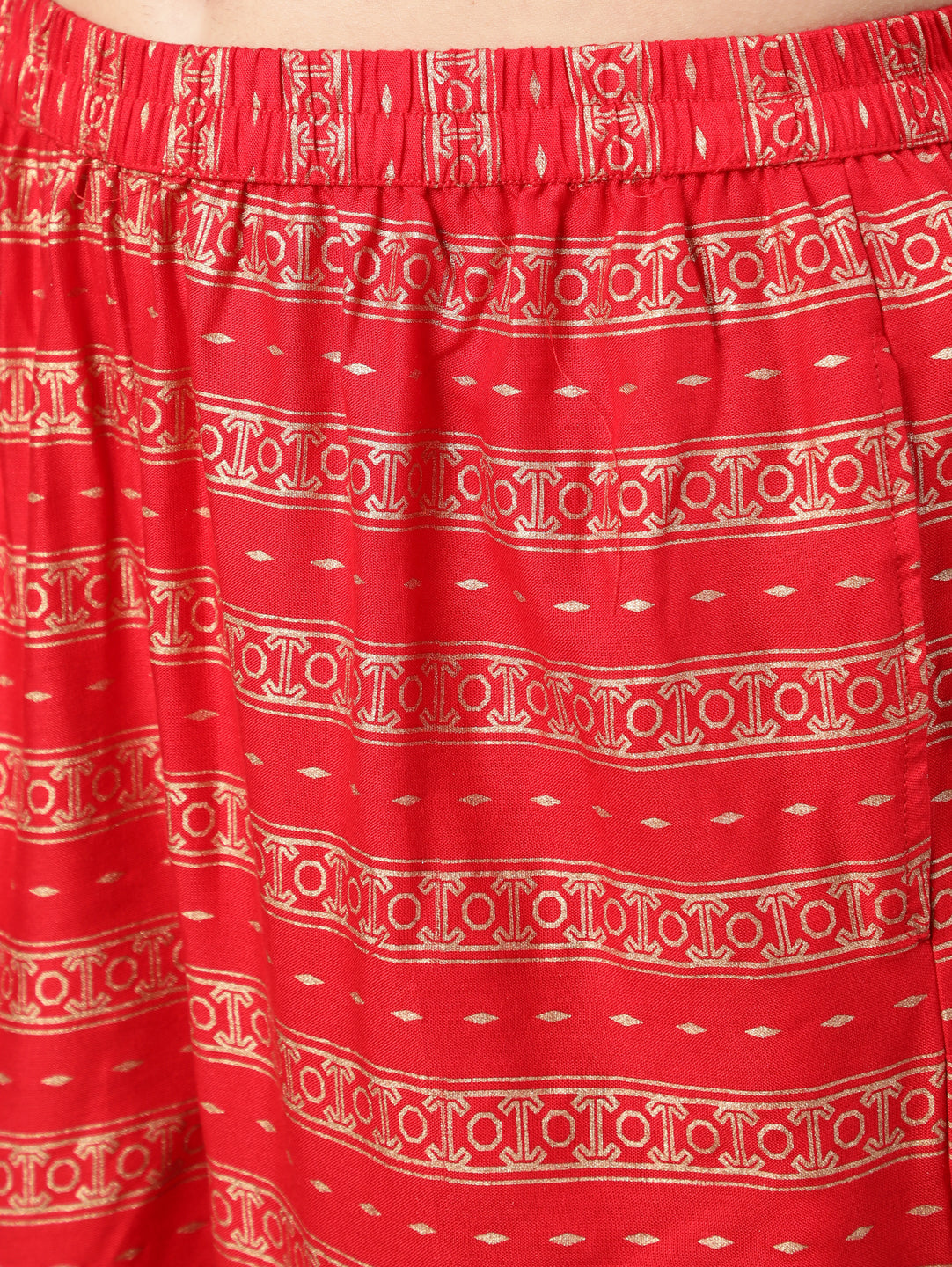 Red Gold Ethnic Printed Kurta With Palazzo And Sequance Dupatta
