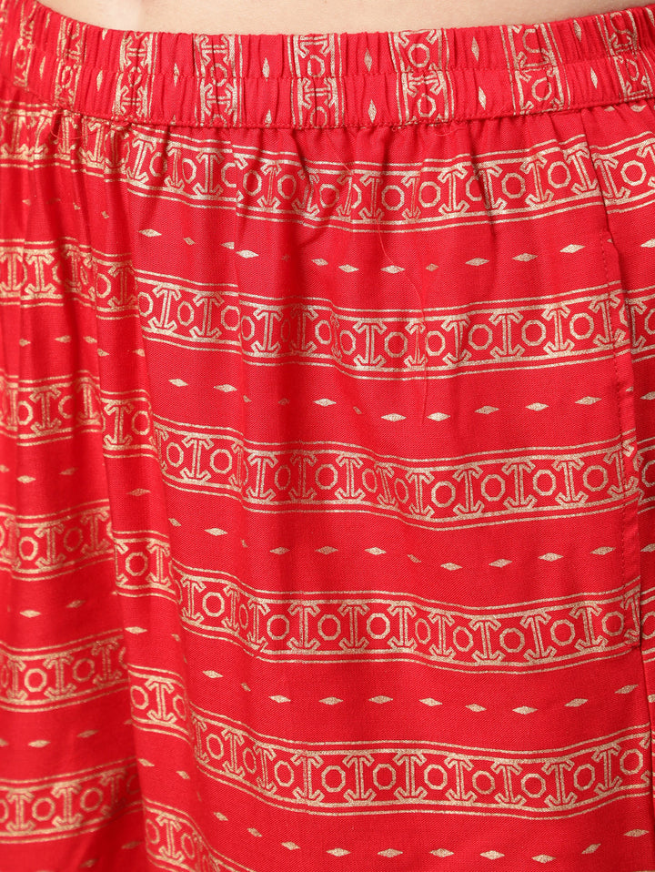 Red Gold Ethnic Printed Kurta With Palazzo And Sequance Dupatta