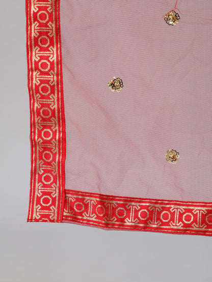 Red Gold Ethnic Printed Kurta With Palazzo And Sequance Dupatta