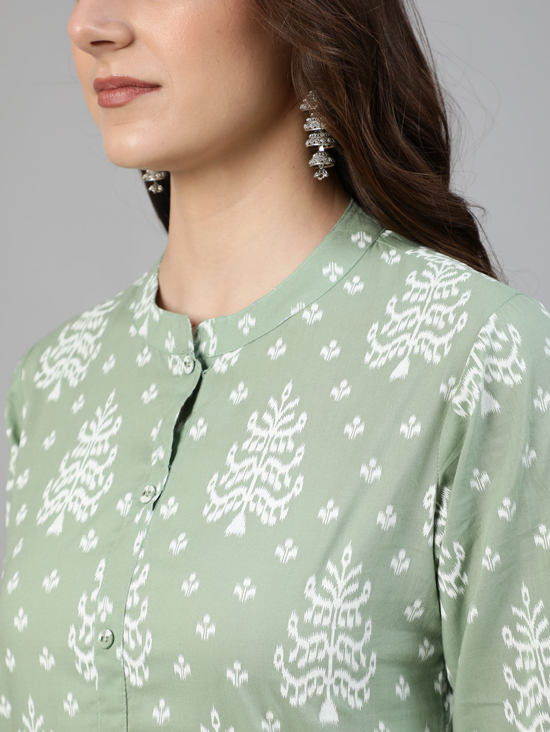 Olive Green Ethnic Printed Kurta And Palazzo With Dupatta