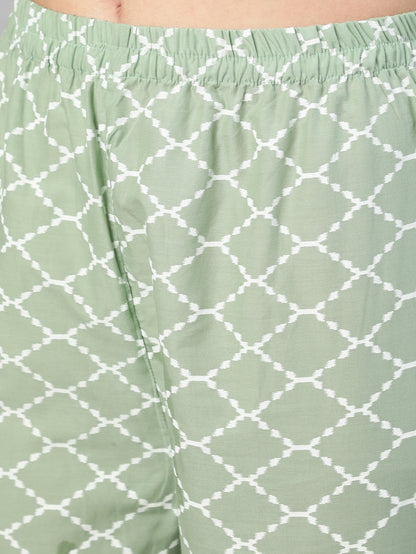 Olive Green Ethnic Printed Kurta And Palazzo With Dupatta