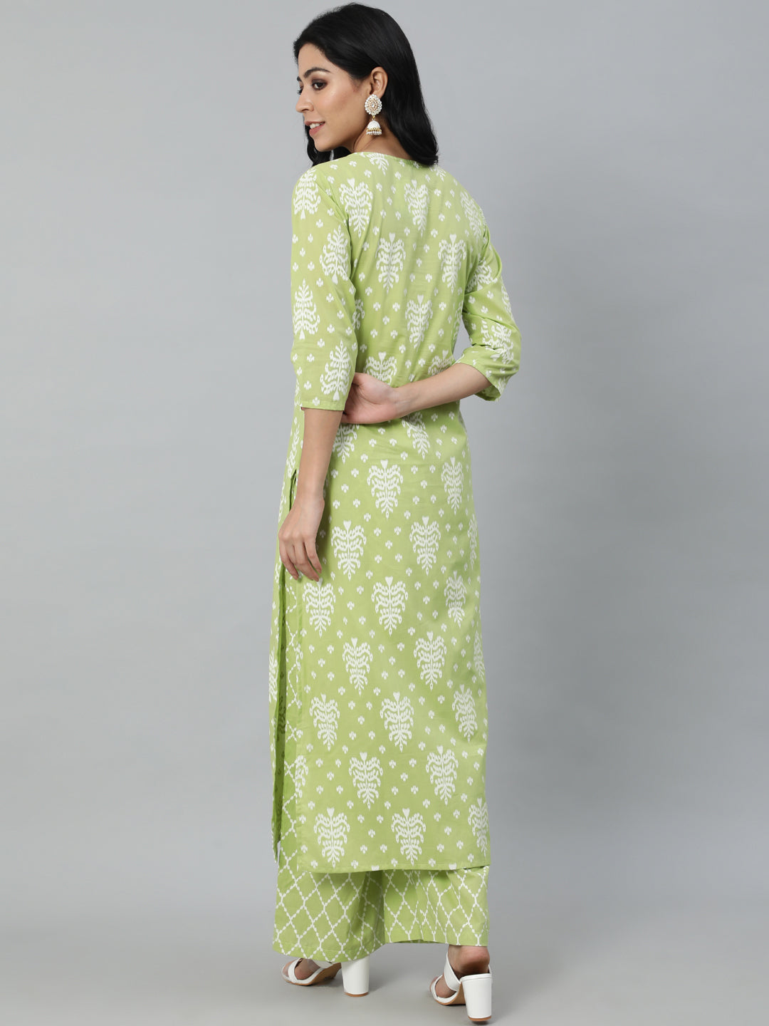 Green Printed Straight Kurta With Plazo