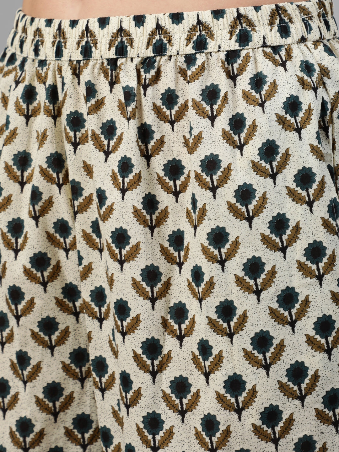 Off White Ethnic Motif Printed Kurta With Palzzo And Dupatta