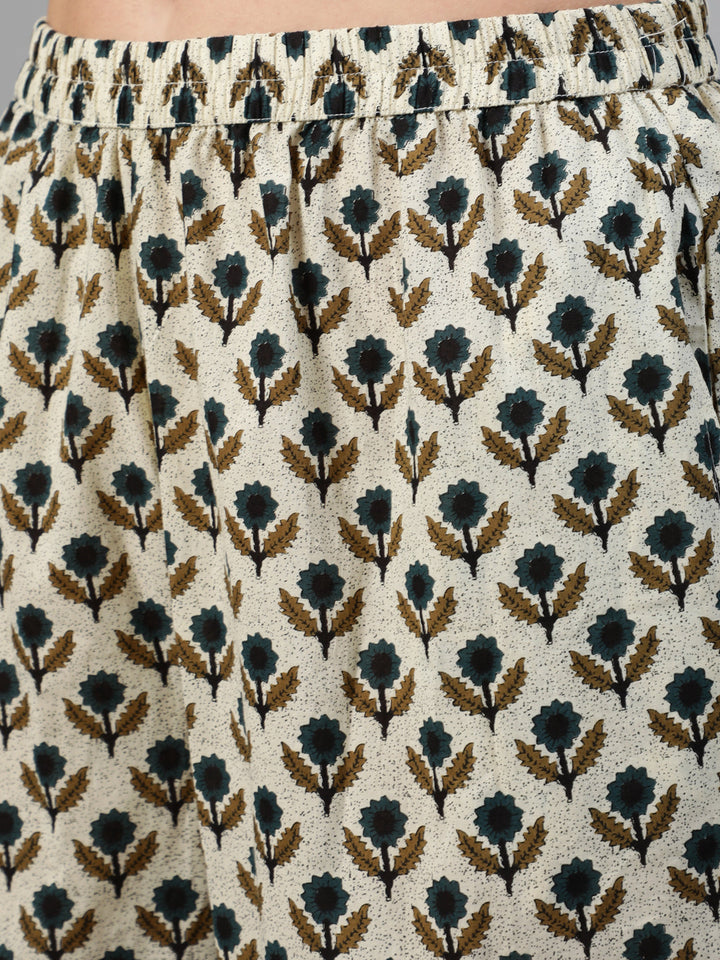 Off White Ethnic Motif Printed Kurta With Palzzo And Dupatta