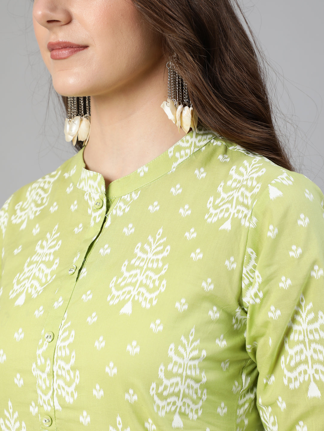 Green Ethnic Printed Straight Kurta With Palazzo And Dupatta