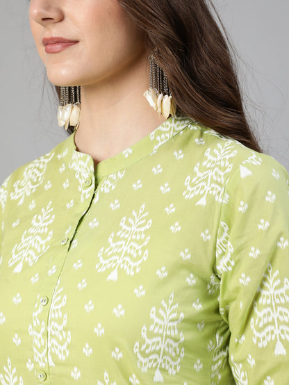 Green Ethnic Printed Straight Kurta With Palazzo And Dupatta