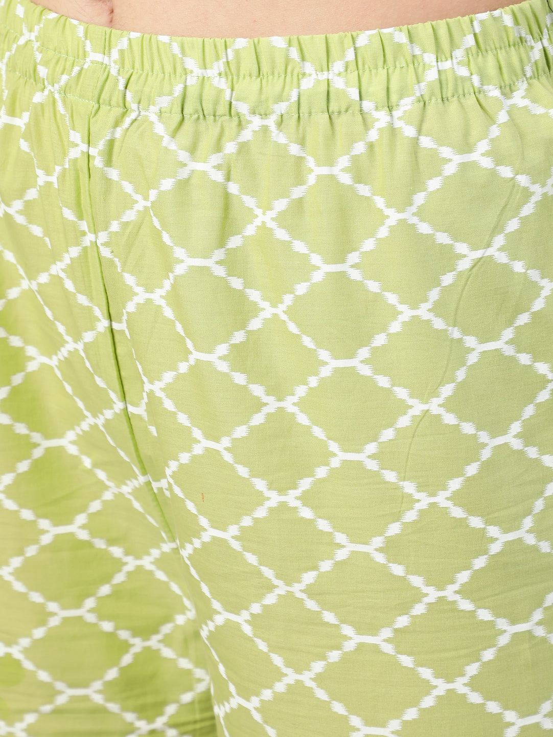 Green Ethnic Printed Straight Kurta With Palazzo And Dupatta