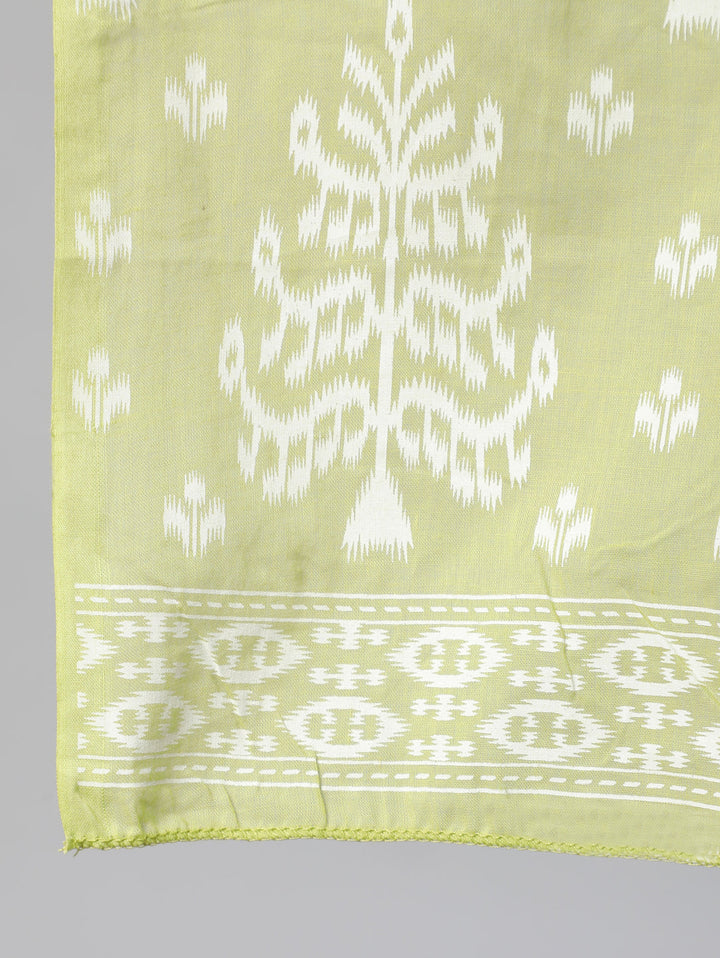 Green Ethnic Printed Straight Kurta With Palazzo And Dupatta