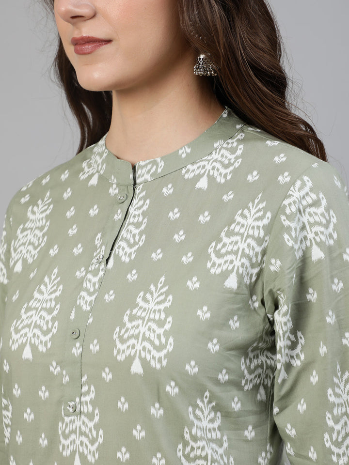 Grey Ethnic Printed Straight Kurta With Three Quarter Sleeves