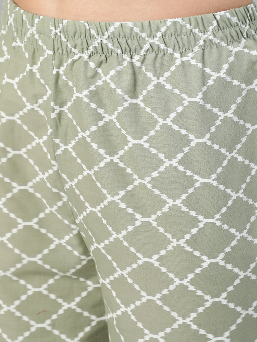 Grey Ethnic Printed Straight Kurta With Three Quarter Sleeves