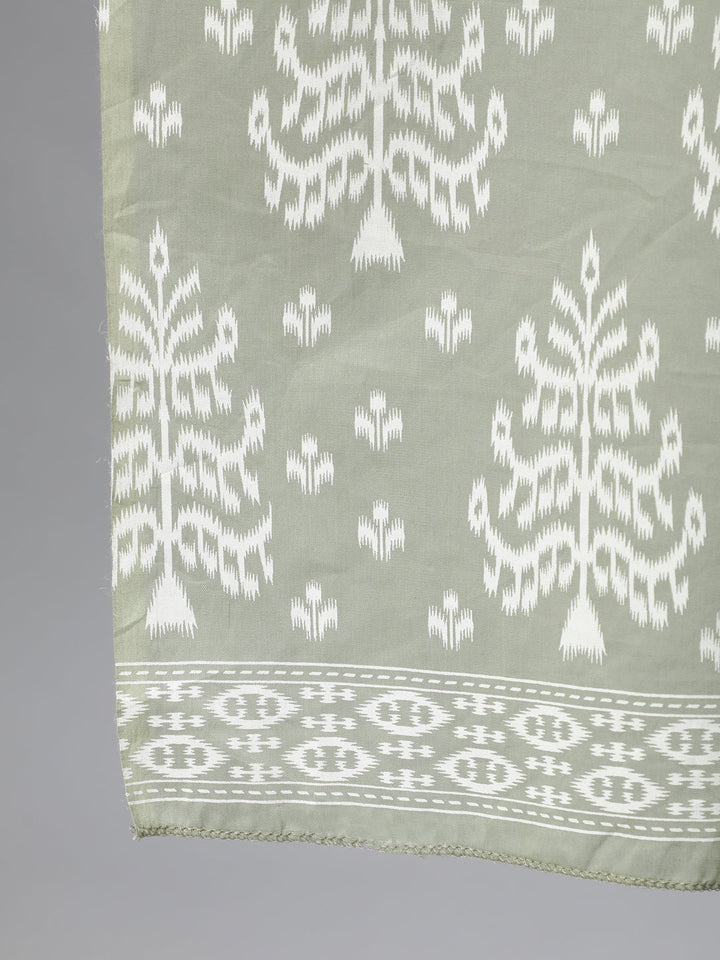 Grey Ethnic Printed Straight Kurta With Three Quarter Sleeves