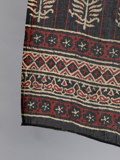 Black & Maroon Floral Printed Straight Kurta With Palzzo And Dupatta