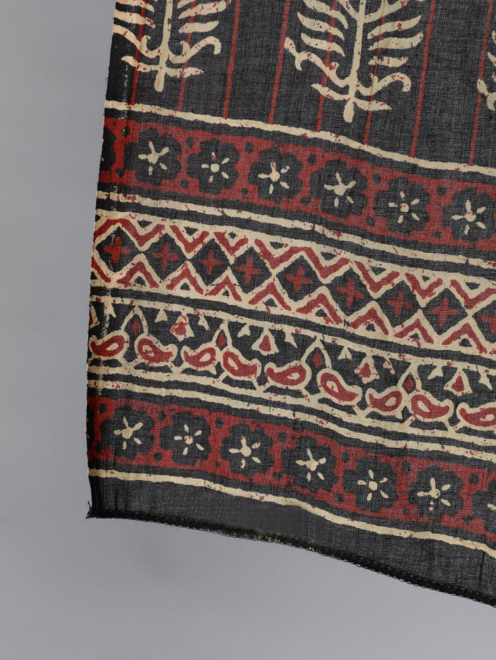 Black &amp; Maroon Floral Printed Straight Kurta With Palzzo And Dupatta