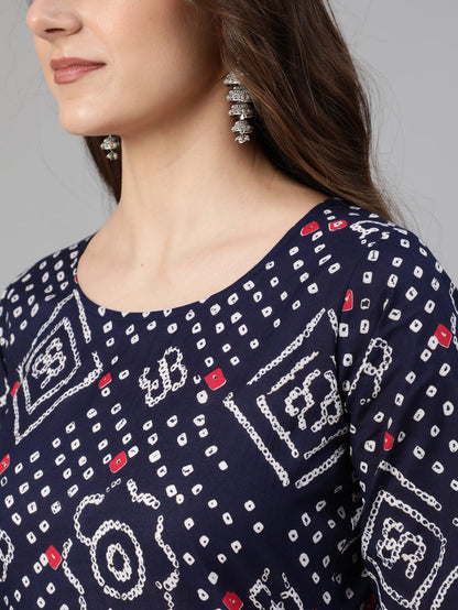 Blue Bandhani Printed Straight Kurta With Palazzo Dupatta