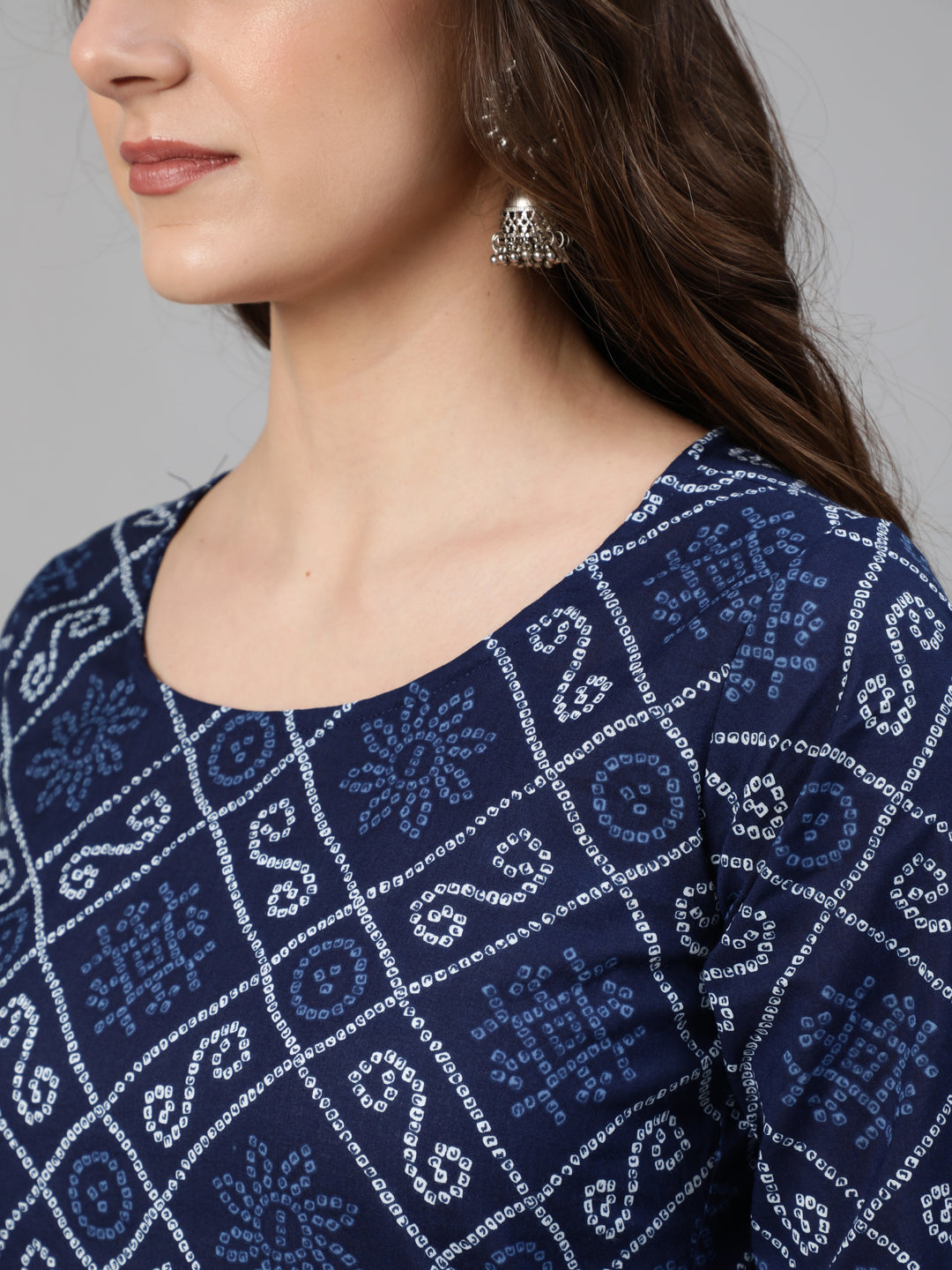Navy Blue Bandhani Printed Straight Kurta With Dupatta And Palazzos