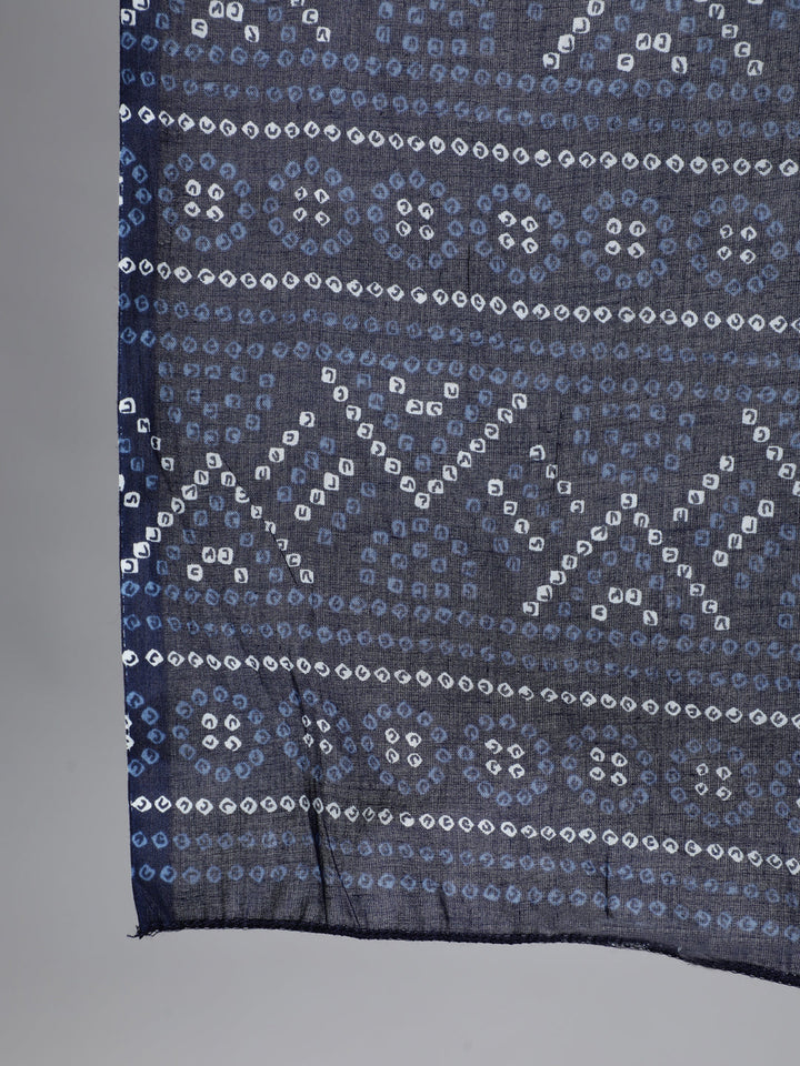 Navy Blue Bandhani Printed Straight Kurta With Dupatta And Palazzos