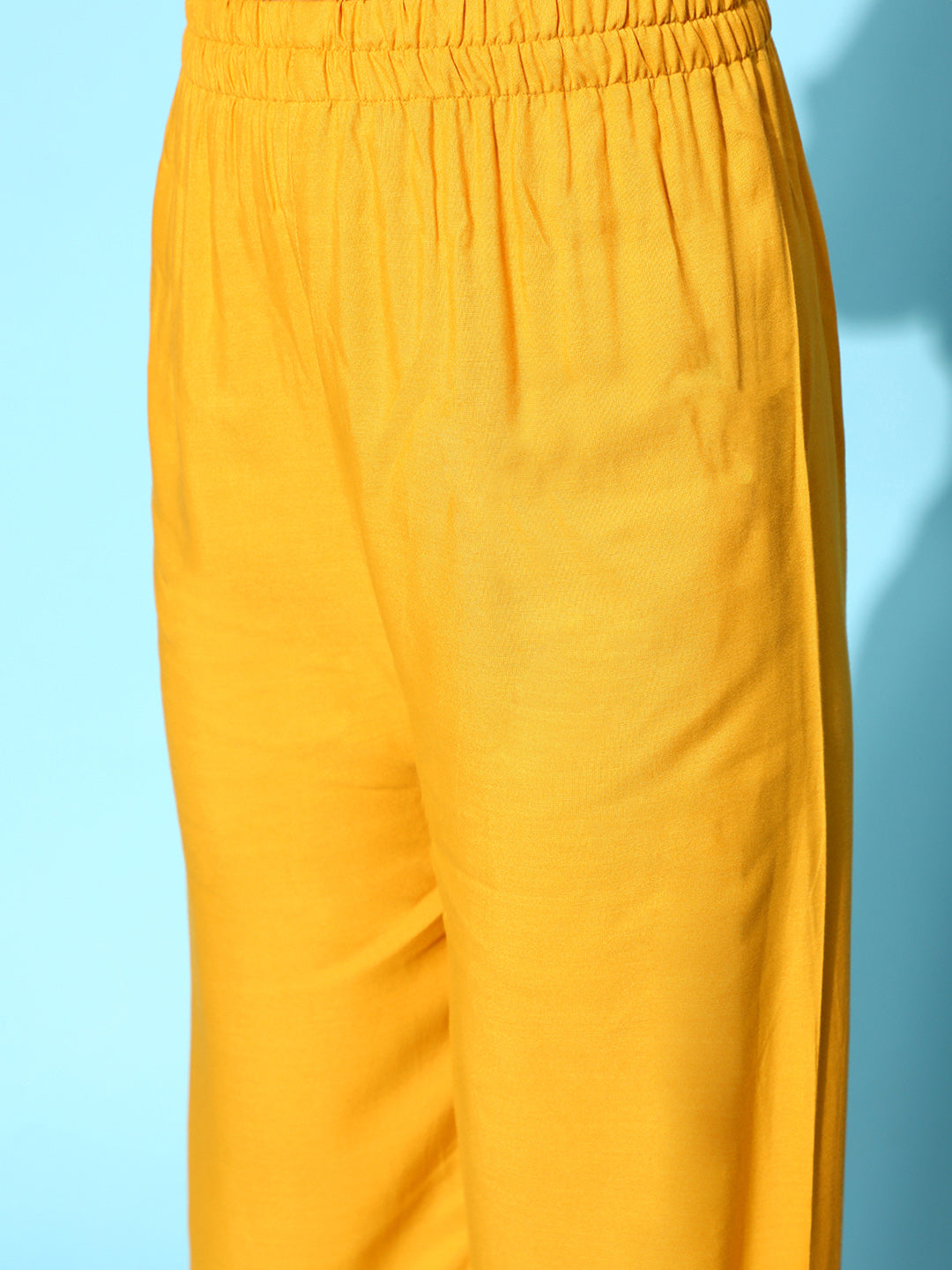 Yellow Embroidered Straight Kurta With Plazo &amp; Dupatta